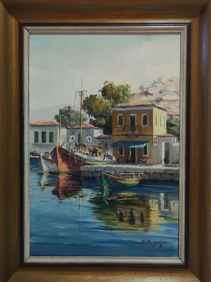 Oil painting by Konstantinos Tsigkris Rigoulis new, early 1970s