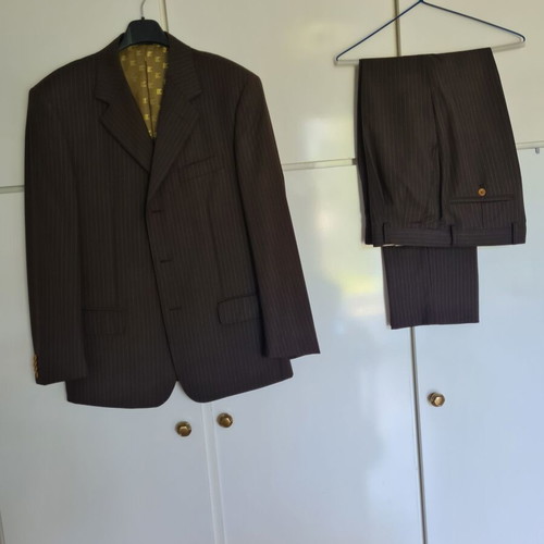 Ted Lapidus Formal Brown Pinstripe Suit Size 48 Jacket Waist 74 Pants