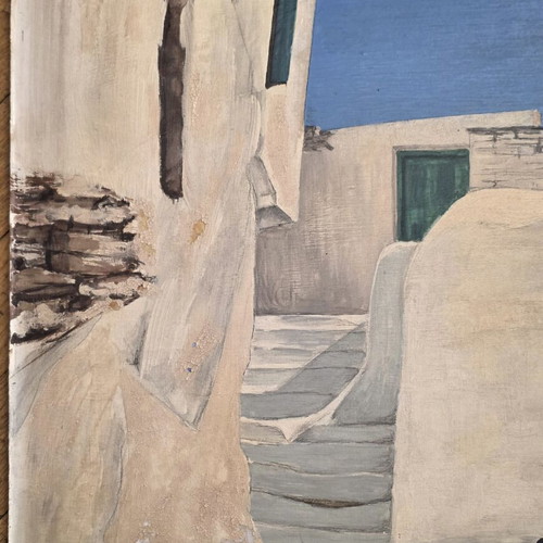 Antonis Politakis Painting Chora of Ios tempera on cardboard used