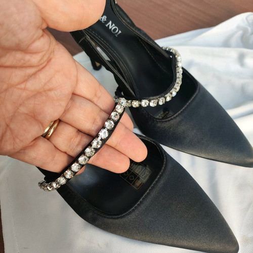 Black satin pumps like new with rhinestones, size 37