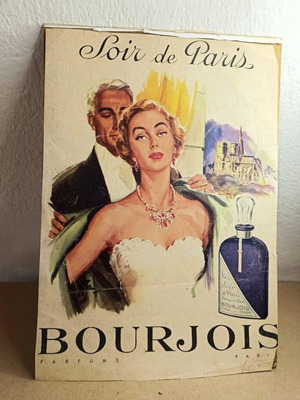 Vintage διαφημιστικό χαρτί Soir de Paris Bourjois μεταχειρισμένο