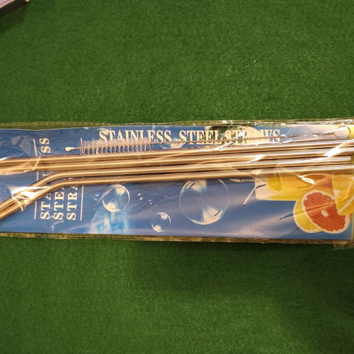 Set of 4 Stainless Steel Eco-Friendly Straws with Cleaning Brush