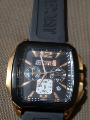 Just Cavalli watch unisex like new, chronograph, rubber strap black and gold
