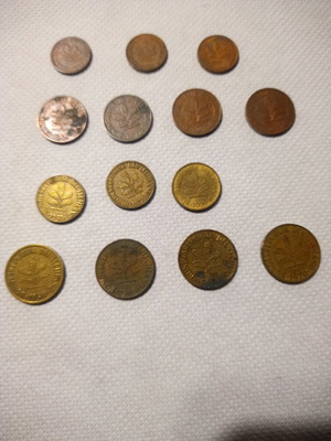 Pfennig used, pack of 14 coins from Federal Germany
