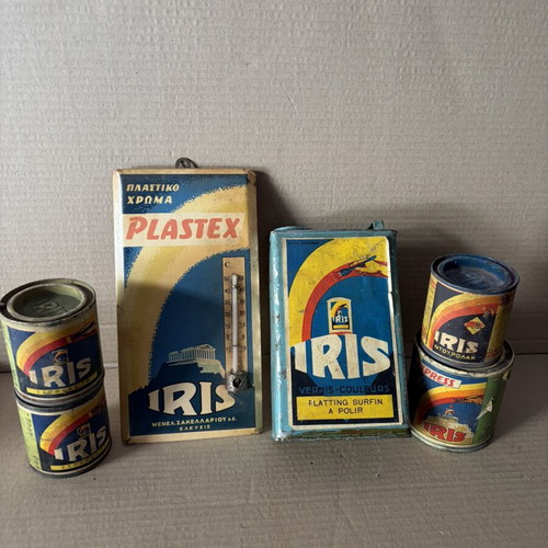 Iris thermometer and 5 metal tins set