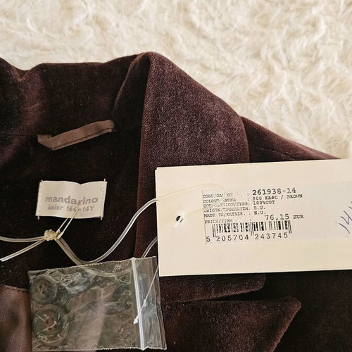 Velvet brown Mandarino jacket for 14 years, new unisex