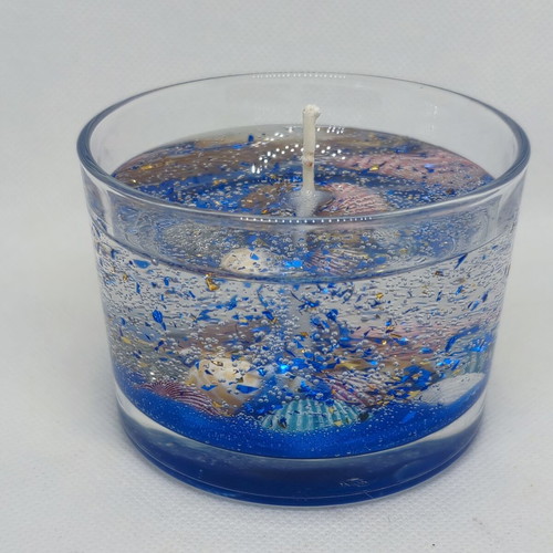 Handmade Gel Candle Sea Bottom with Real Shells and Wood and Salt Scent