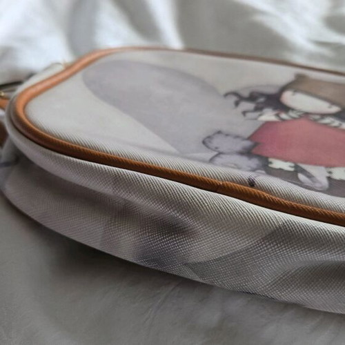 Santoro crossbody bag used, beige with pink marker inside