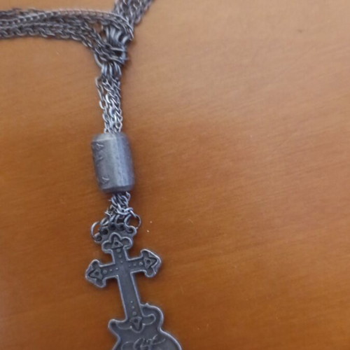 Gothic EJ Brand Necklace like new, long chain with cross guitar pendant