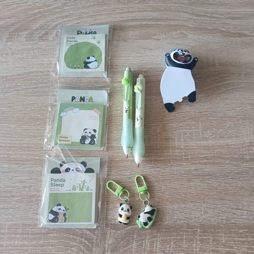 Panda stationery set new with 3D bookmark, sticky notes, pens, and charms