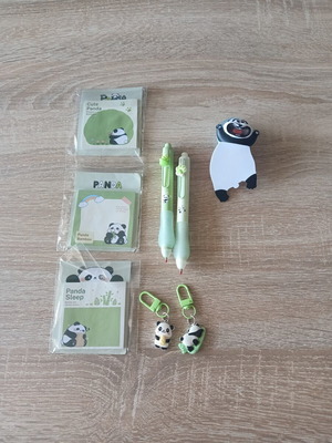 Panda stationery set new with 3D bookmark, sticky notes, pens, and charms