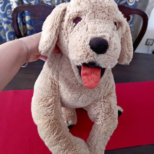 Large plush dog like new, soft beige 70x30 cm