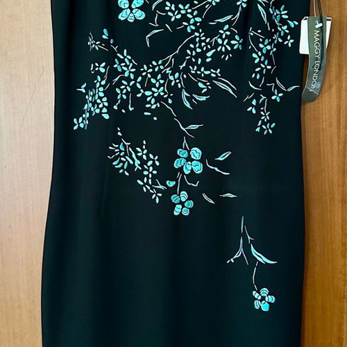 Dress Maggy London black with turquoise iridescent design new