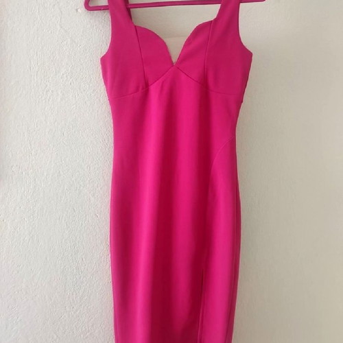 Fuchsia midi dress like new, size Small with slit and chest transparency