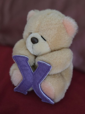 Hallmark Forever Friends teddy bear holding purple letter X
