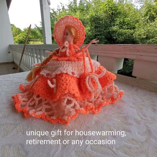 crochet toilet paper dress Crocheted Doll Toilet Paper Cover, Vintage Bathroom Decor, Crochet Bathroom Tissue Holder