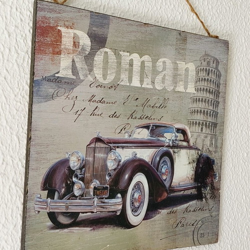 Wooden wall frame with vintage classic car design