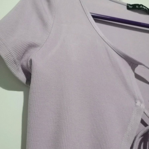 Zaful short lilac cardigan size S like new with ribbed ties