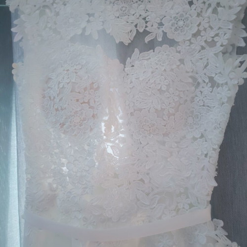 A-Style wedding dress, handmade, white ice color, lace top, muslin skirt, small train