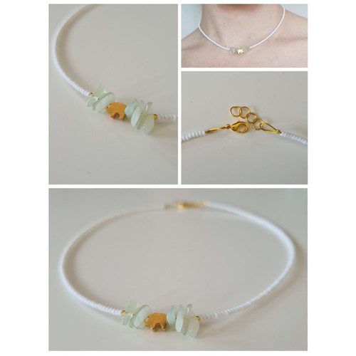 Handmade necklace new with white and green beads adjustable size