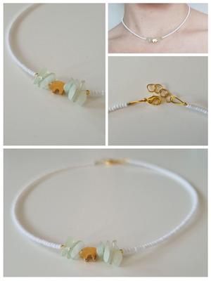 Handmade necklace new with white and green beads adjustable size