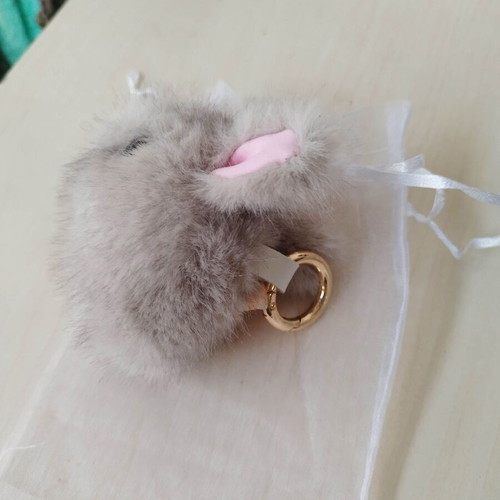 Bunny keychain new, gray synthetic fur