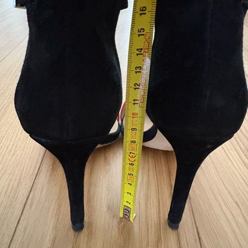 Zara suede pumps used, tricolor red, black, beige, ankle strap, 9cm heel
