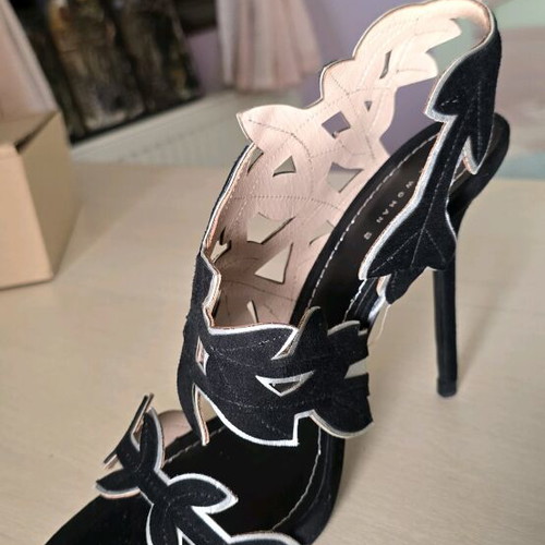 Zara black suede leather sandals 12cm heels new with gold details