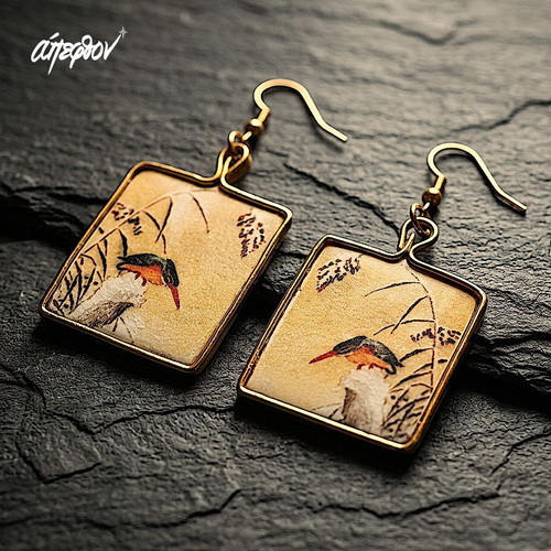 Apefthon earrings new with Japanese art theme Kingfisher