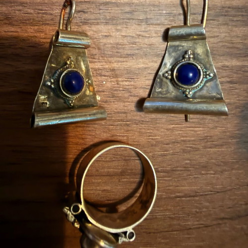 Silver set 925 ring and earrings with lapis lazuli new