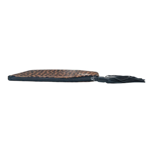 Wings Nora Calf Hair Leopard Print Leather Tassel Clutch Bag used
