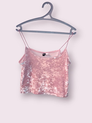 Baby Pink crushed velvet spaghetti strap crop top H&M