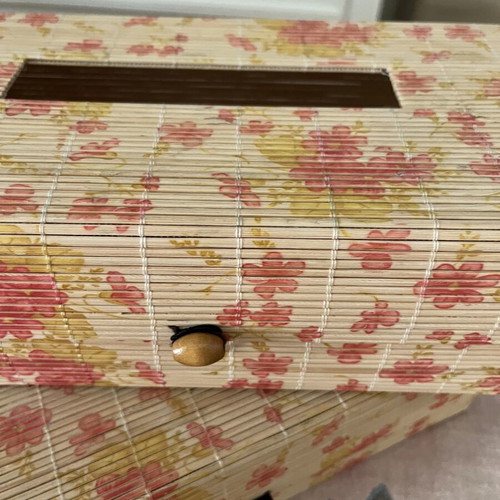 Set of two bamboo tissue holders with floral pattern like new