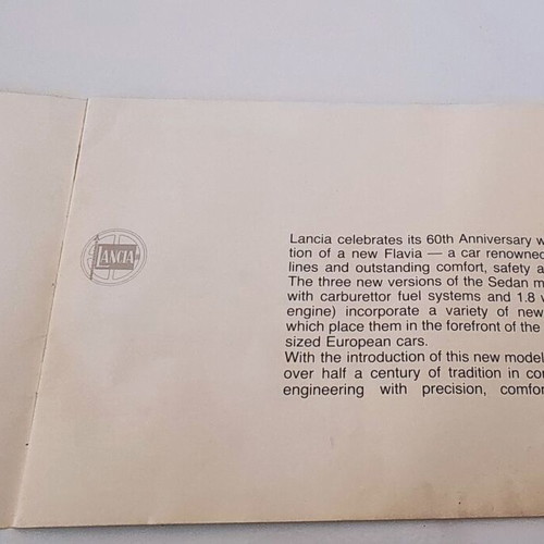 Lancia Flavia Saloon 1967 brochure used, 60th anniversary edition
