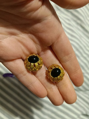 Vintage σκουλαρίκια clips με μαύρη πέτρα σαν καινούργια