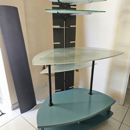 TV furniture used, handmade with adjustable glass surfaces