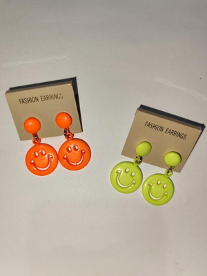 Smiley earrings new, neon style multicolor set 1+1