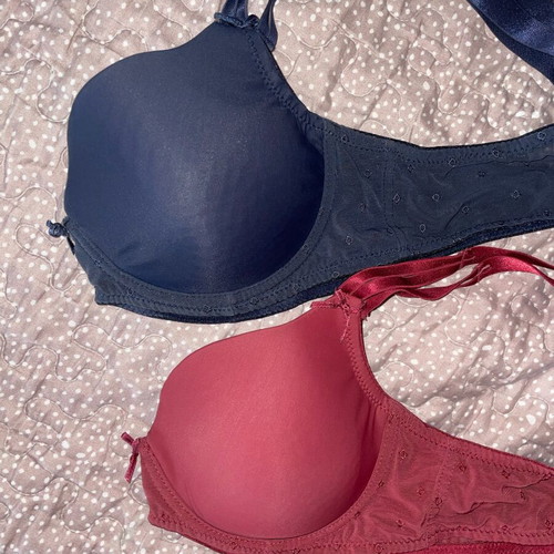 Jolinesse bra set 85B used, blue and red, non-padded