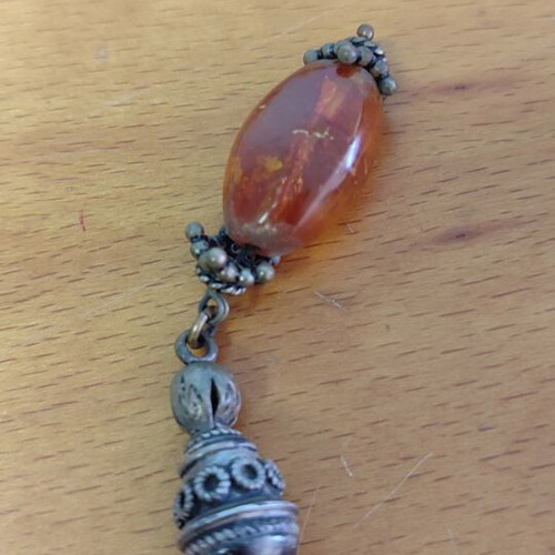 Worry Beads Baltic Pressed Amber Vintage used, silver details, 19 beads