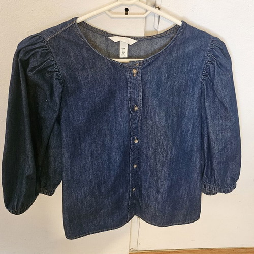 H&M denim shirt with puff sleeves, blue