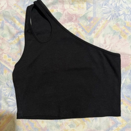 Zara black short one-shoulder top like new, cotton, size L