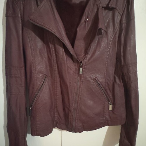 BSB Women's Leather Jacket used, burgundy, size 46 with inner fur