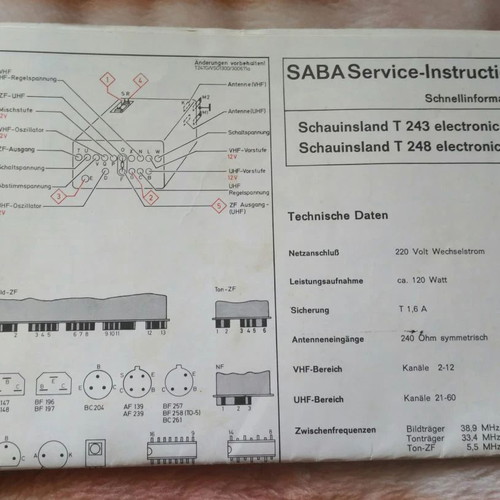 SABA Television Documents with Tubes from 1960s in Excellent Condition