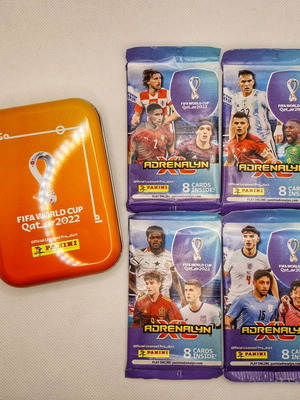 Metal FIFA World Cup Qatar 2022 case with 4 sealed Panini XL Adeenalyn packs new
