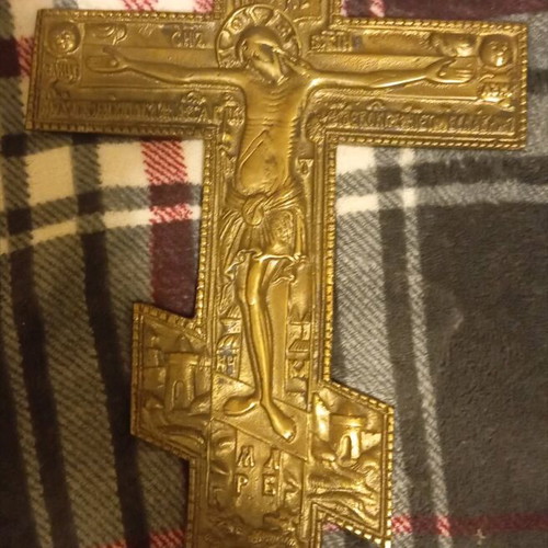 Antique Large Orthodox Brass Wall Cross like new