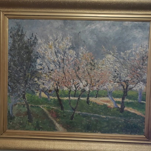 Oil painting on wood used, signed panel 73x62 cm