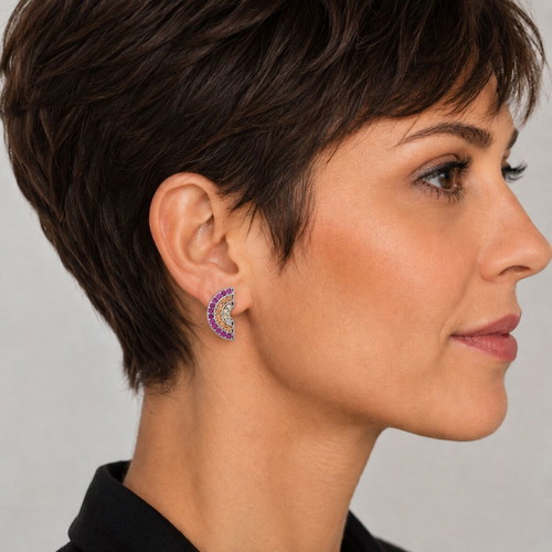 Handmade Gianniotika Earrings 925 Silver with Multicolor Zircon