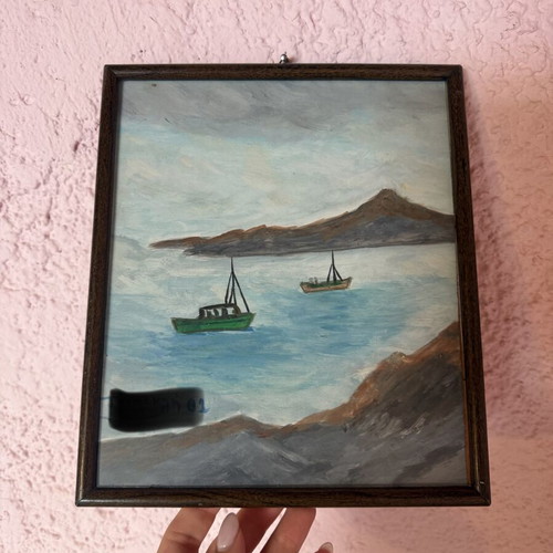 Painting framed print with glass, 21x25cm