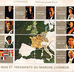 Συλλεκτική καρτέλα γραμματοσήμων των πρώτων 9 χωρών της Ε.Ε. του 1973.