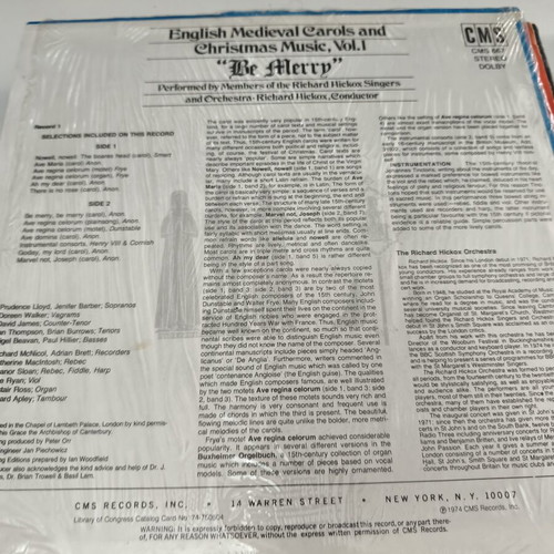 English Medieval Carols and Christmas Music Vol 1 vinyl LP album used